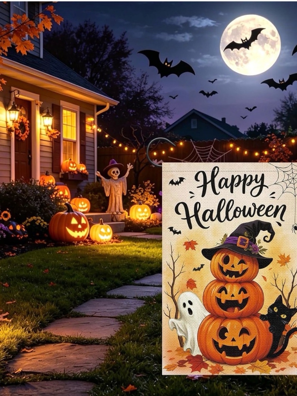 Halloween Pumpkin Stacked Yard Flag - Orange Fall Decor